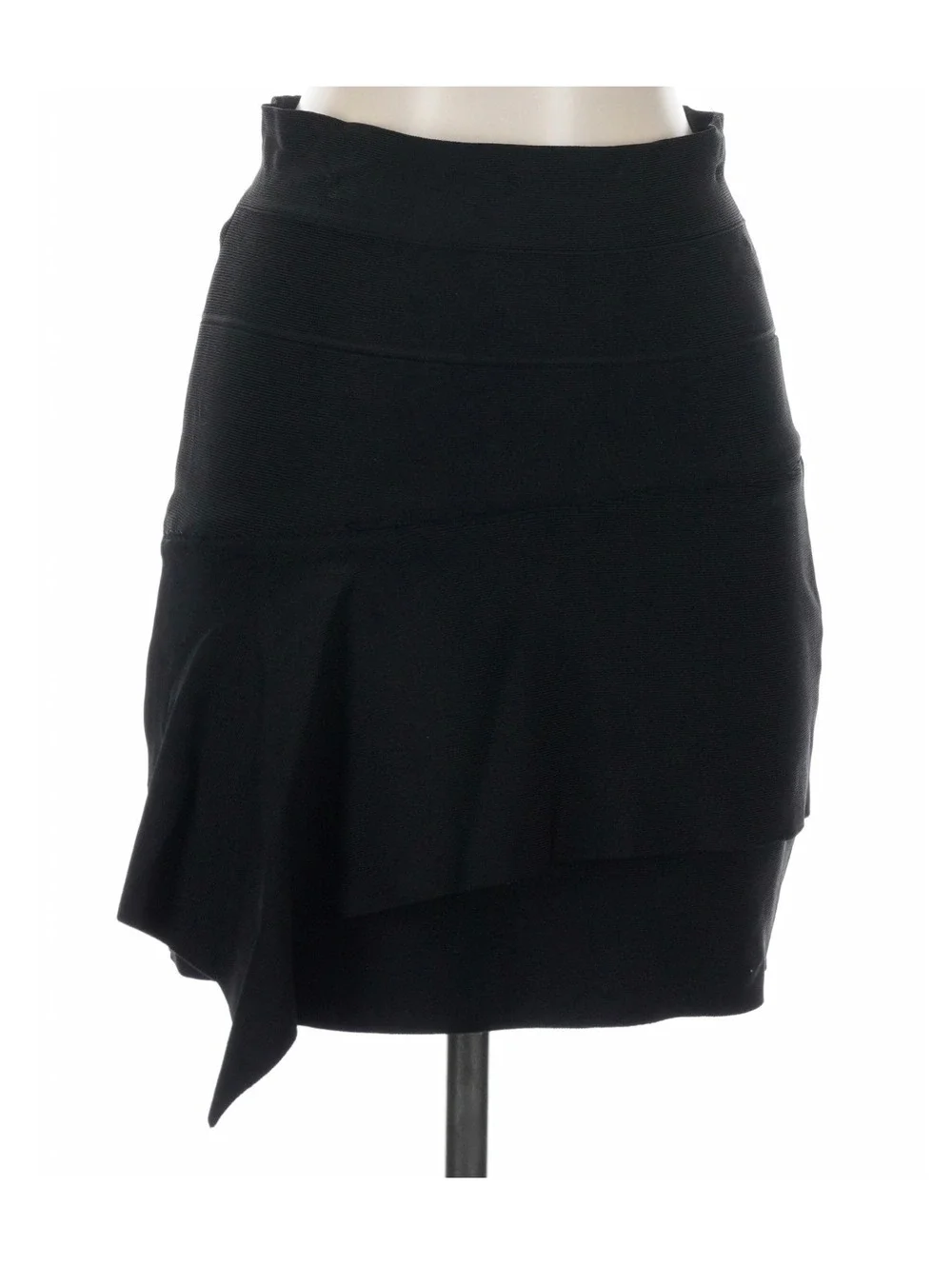 BCBGMAXAZRIA Black Asymmetric Ruffle Bandage Mini Skirt Size L